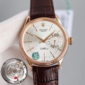 Rolex Cellini Date Everose Gold Silver Guilloche Dial 39mm Watch m50515-0008