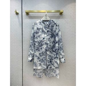 Dior Long Blouse - LONG BLOUSE Navy Blue Cotton Voile with Toile de Jouy Flowers Motif Reference: 211B54A3771_X0819 dioryg376211011