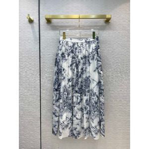 Dior Skirt - MID-LENGTH SKIRT Navy Blue Cotton Muslin with Toile de Jouy Flowers Motif Reference: 211J65A3771_X0819 dioryg376311011