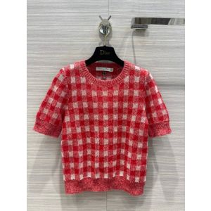 Dior Knitted Shirt - SHORT-SLEEVED SWEATER Red D-Little Vichy Alpaca, Cashmere and Silk Jacquard Reference: 224S04AM107_X3855 dioryg4197022422a-xx