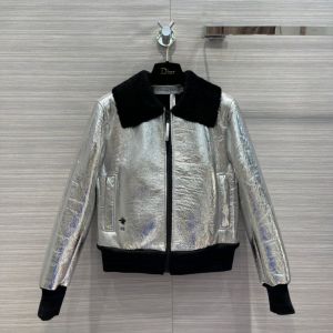 Dior Leather Jacket - BOMBER JACKET Silver-Tone Metallic Sheepskin Reference: 148C30AL838_X0995 diorxx390112041