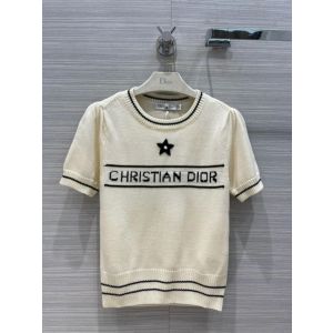 Dior Knitted Shirt - 'CHRISTIAN DIOR' SHORT-SLEEVED SWEATER Ecru Cashmere and Wool Knit Reference: 154S09AM305_X5801 diorxx338508081