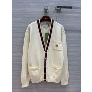 Gucci Cardigan Unisex - Knit cotton V-neck cardigan with Web Style ‎654984 XKBUR 9182 ggxx308206191