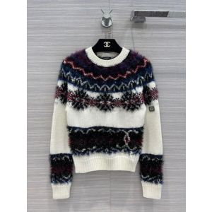 Chanel Sweater Long Sleeves - Cashmere, Mixed Fibres & Silk Ecru, Black, Blue & Fuchsia ccxx371110151