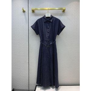 Dior Dress - SHIRT DRESS Navy Blue Silk and Cotton Jacquard with Ecru Dior Dots Motif Ref: 141R21B7631_X5844 dioryg286305241