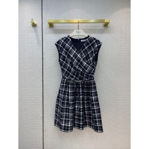 Dior Dress - SHORT WRAP-OVER DRESS Navy Blue Check'n'Dior Pop Wool Twill Reference: 141D05A1342_X5848 dioryg311406241