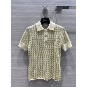 Dior Knitted Shirt - SHORT-SLEEVED SWEATER Gold-Tone Technical Cashmere Jacquard with Micro Houndstooth Motif Reference: 214S38AM901_X1998 diorxx4170022322