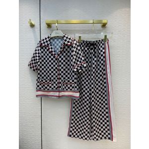 Dior Casual Suit / Pajamas - DIORAMOUR SHORT-SLEEVED JACKET Black, White and Red D-Chess Heart Silk Twill Reference: 151V46A6632_X0835 dioryg329307251