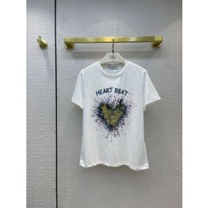 Dior T-shirt 'HEART BEAT' T-SHIRT Ecru Cotton Jersey and Linen Ref: 143T12A4464_X0200 dioryg293005311