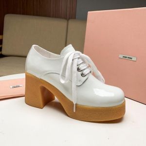 Miu Miu Patent Leather Lace-up Shoes mmbin0581019b White