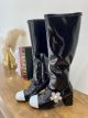 Miu Miu Patent Leather Boots mmbin0621028 Black/White Flower